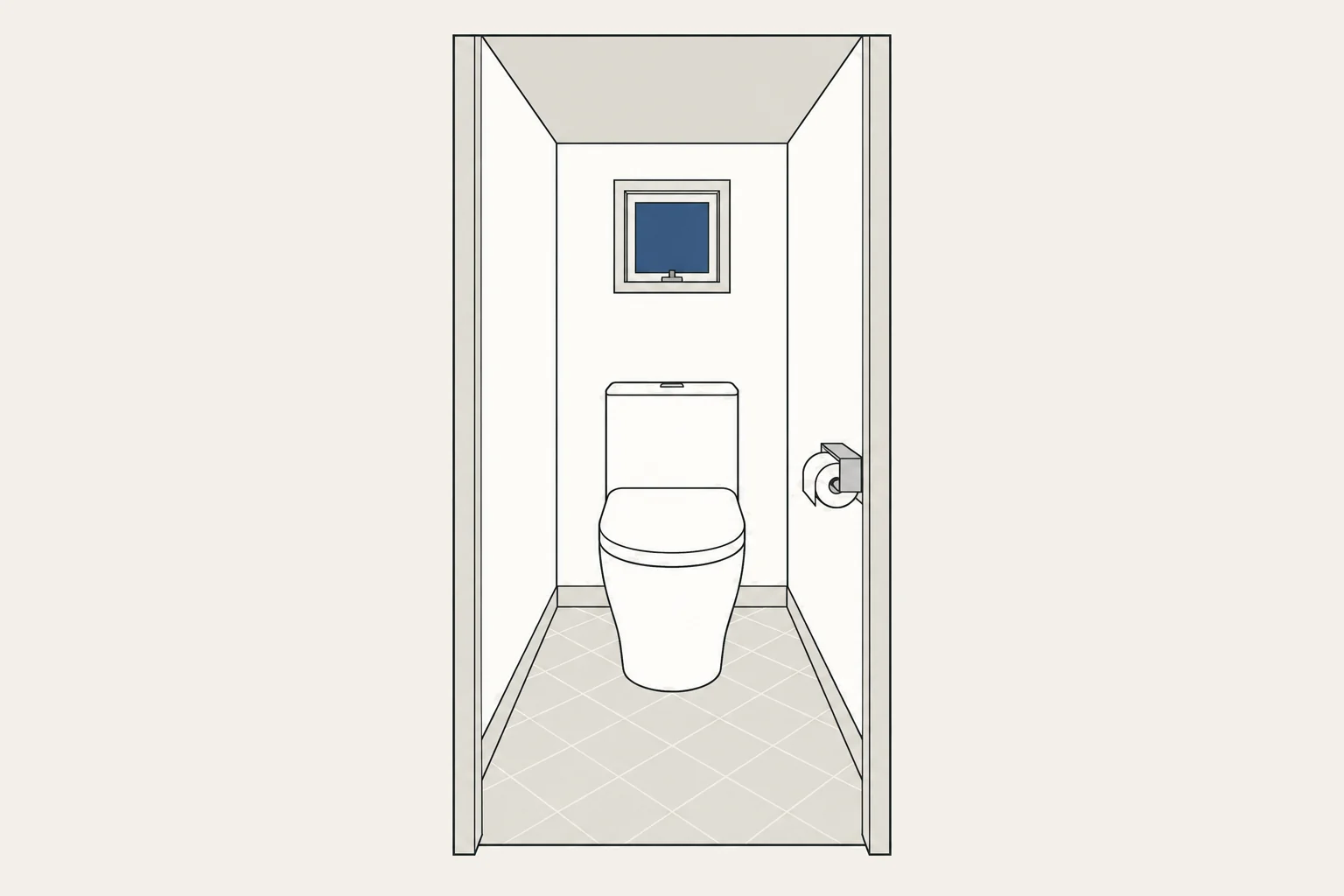 便器と小さな窓のあるトイレの線画